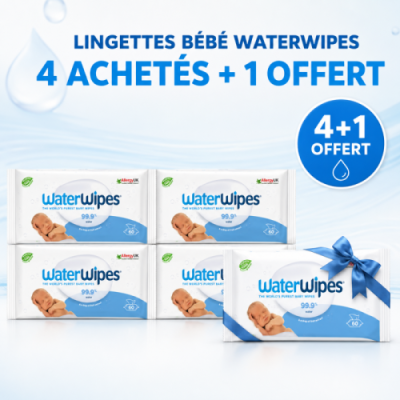 Lingettes Bébé WaterWipes 4+ 1 Offert