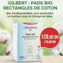 GILBERT PADS BIO 180 RECTANGLES DE COTON 8X10CM